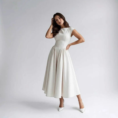 Everly | Vestido Midi Entallado con Vuelo - StilfulltdressBlancoSEverly | Vestido Midi Entallado con Vuelo