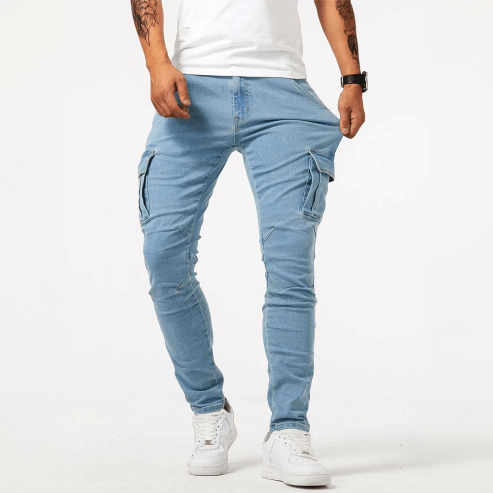 Fabrizio | Pantalón Cargo Vaquero Ajustado con Bolsillos de Solapa - StilfulltMen's pantsAzulSFabrizio | Pantalón Cargo Vaquero Ajustado con Bolsillos de Solapa