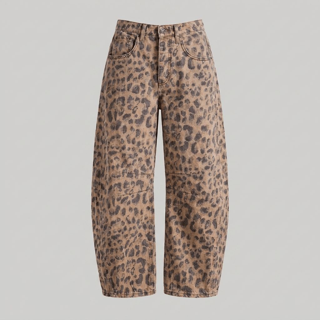 Flora high-waisted barrel leg jeans in leopard