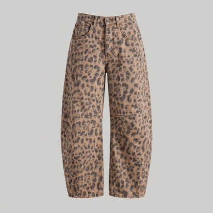 Flora high-waisted barrel leg jeans in leopard