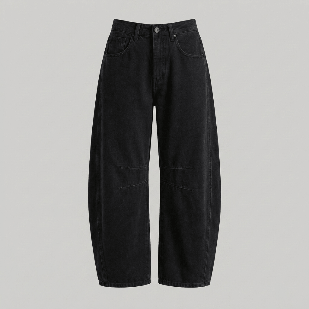 Flora high-waisted barrel leg jeans in black