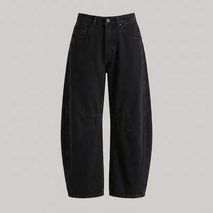 Flora high-waisted barrel leg jeans in black