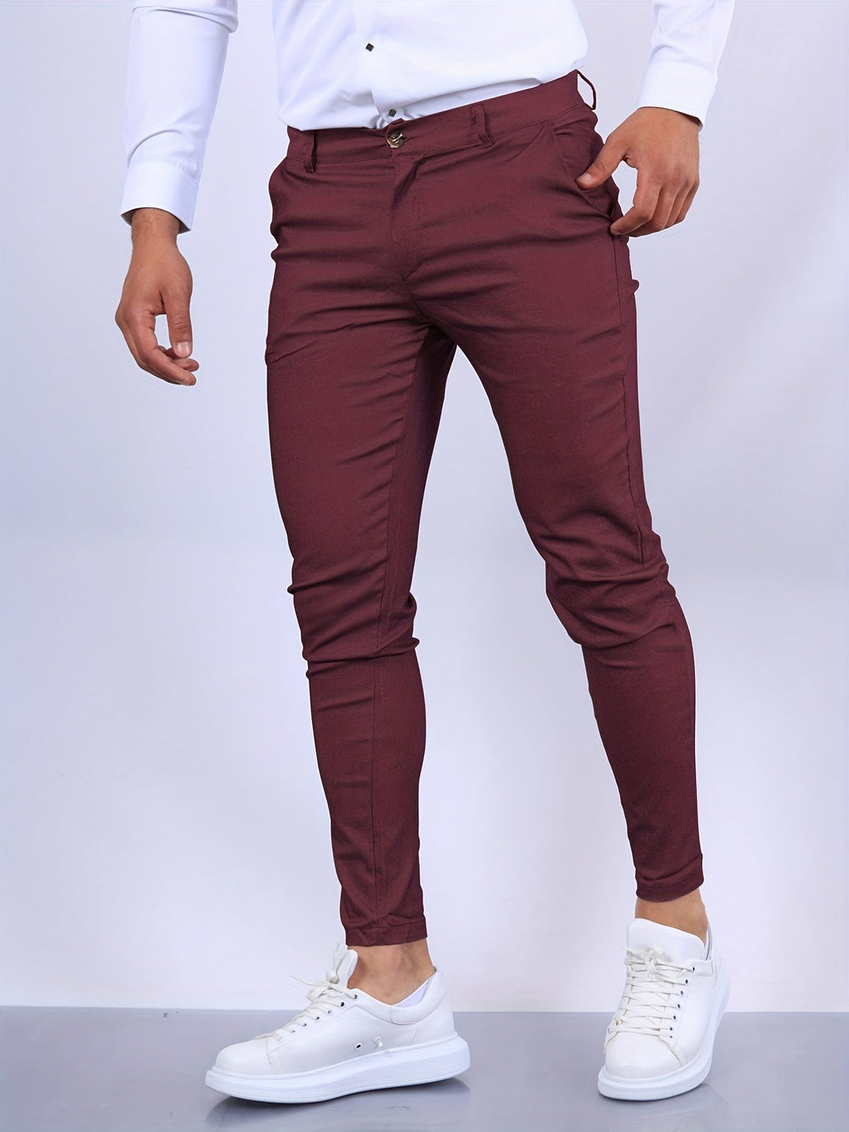 Fraser men's slim tapered stretch chinos in burgundy