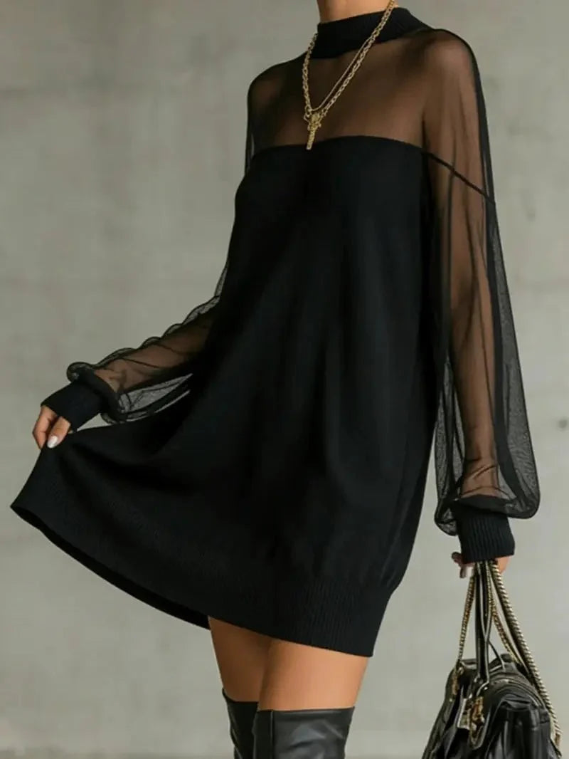 Freya knitted mini dress with sheer mesh sleeves, alternative view