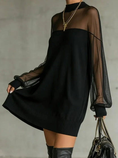 Freya knitted mini dress with sheer mesh sleeves, alternative view