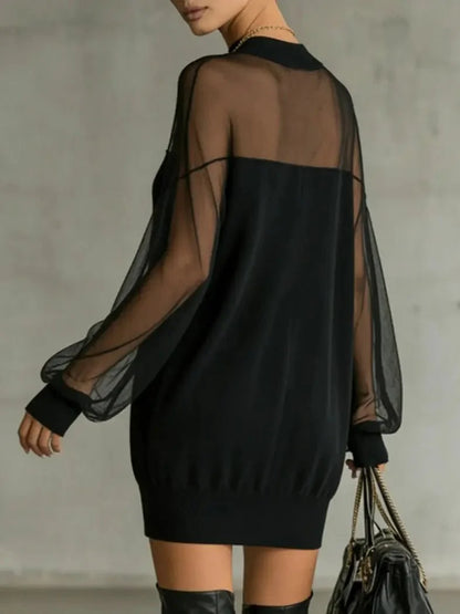 Freya knitted mini dress with sheer mesh sleeves, alternative view