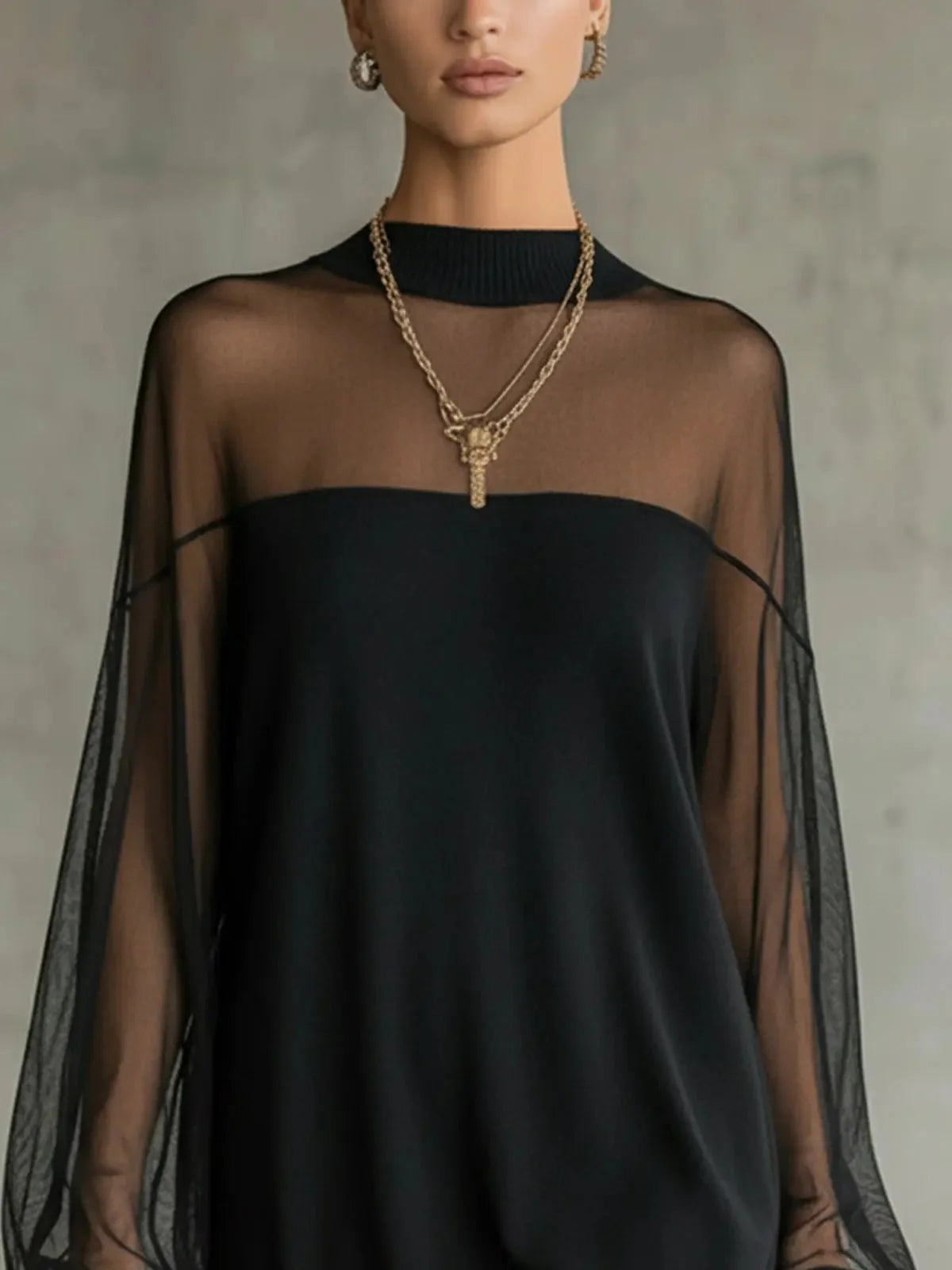 Freya knitted mini dress with sheer mesh sleeves, alternative view