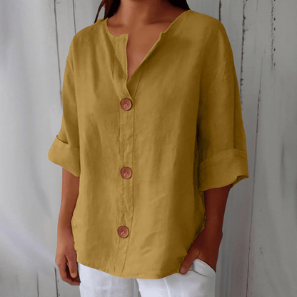 Hadley | Blusa de Lino con Botones de Madera - StilfulltWomen's blousesMostazaSHadley | Blusa de Lino con Botones de Madera