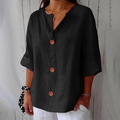 Hadley | Blusa de Lino con Botones de Madera - StilfulltWomen's blousesNegroSHadley | Blusa de Lino con Botones de Madera