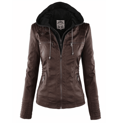 Harlow | Chaqueta Efecto Piel con Capucha Desmontable - StilfulltWomen's jackets6LMEU3K6Marrón oscuroXSHarlow | Chaqueta Efecto Piel con Capucha Desmontable