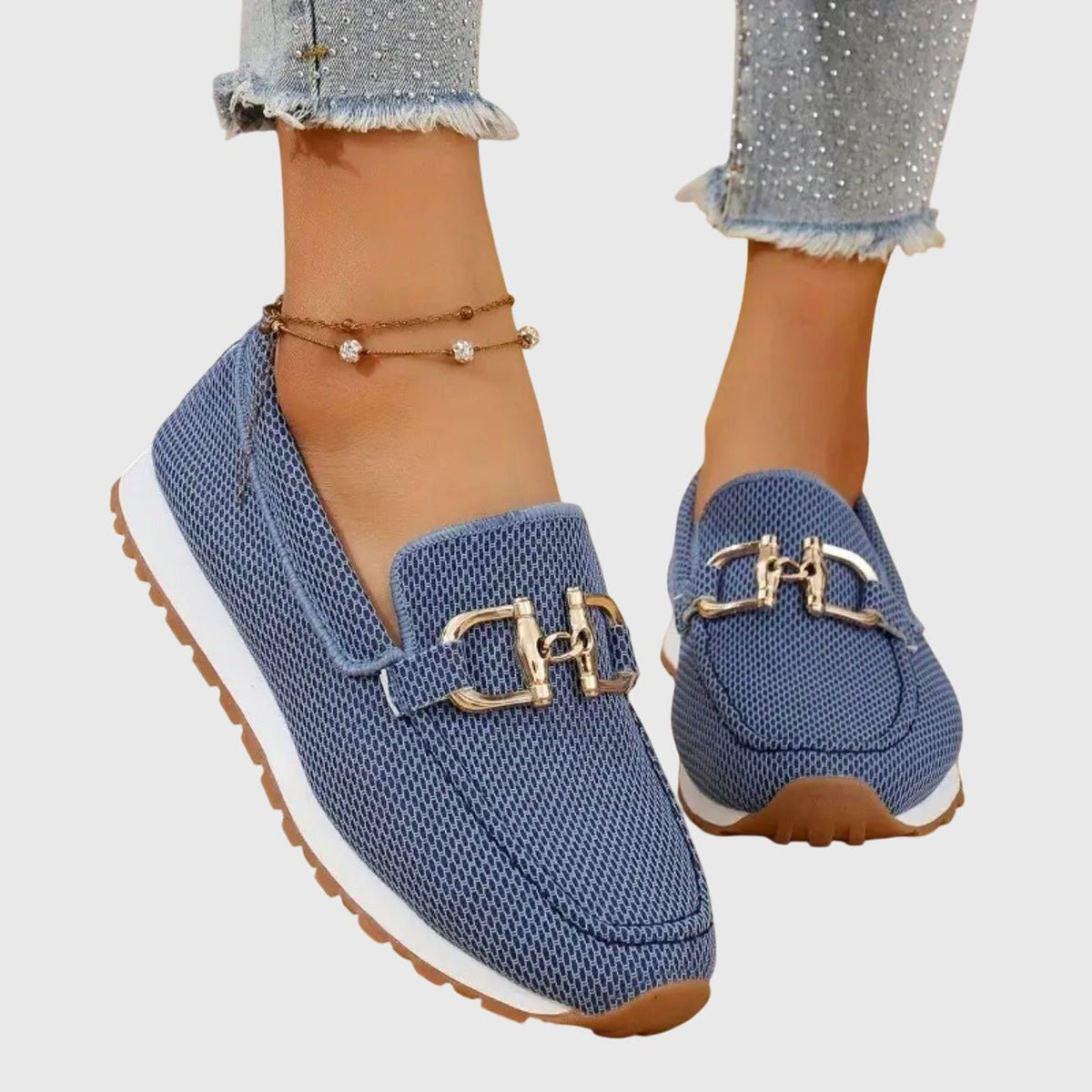 Harlow | Mocasines de Malla con Herraje Dorado - StilfulltWomen's shoesAzul35.5Harlow | Mocasines de Malla con Herraje Dorado