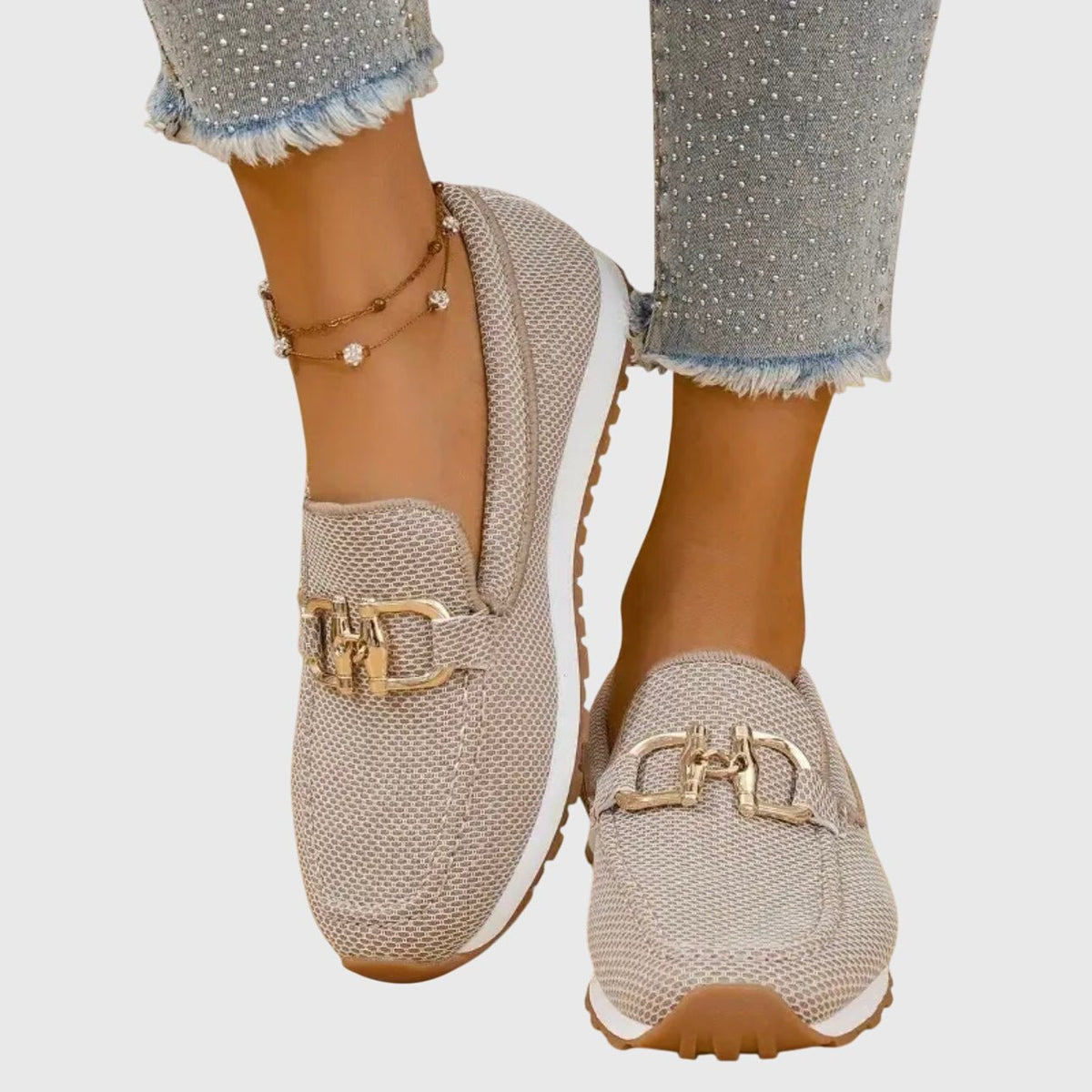Harlow | Mocasines de Malla con Herraje Dorado - StilfulltWomen's shoesBeige35.5Harlow | Mocasines de Malla con Herraje Dorado