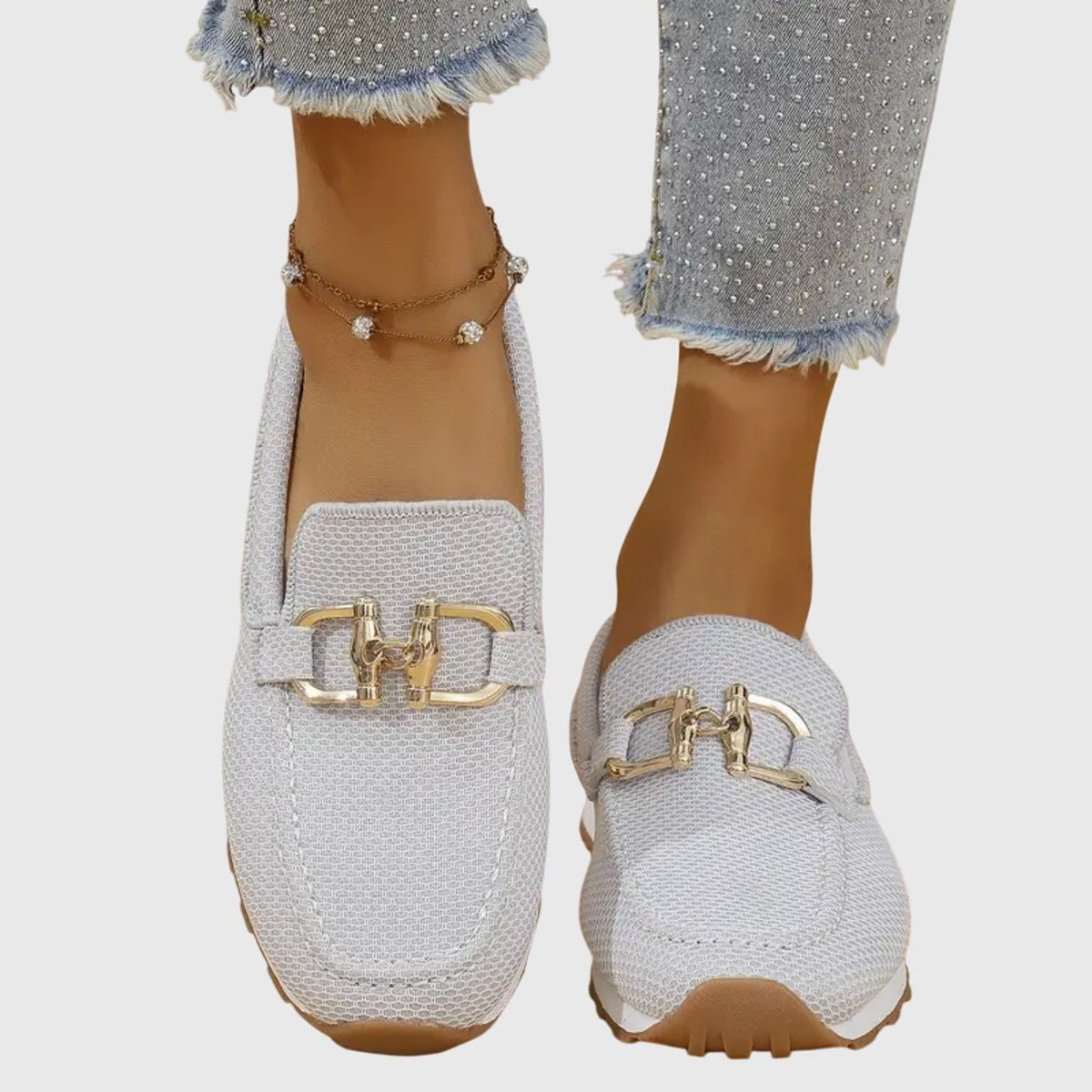 Harlow | Mocasines de Malla con Herraje Dorado - StilfulltWomen's shoesBlanco35.5Harlow | Mocasines de Malla con Herraje Dorado
