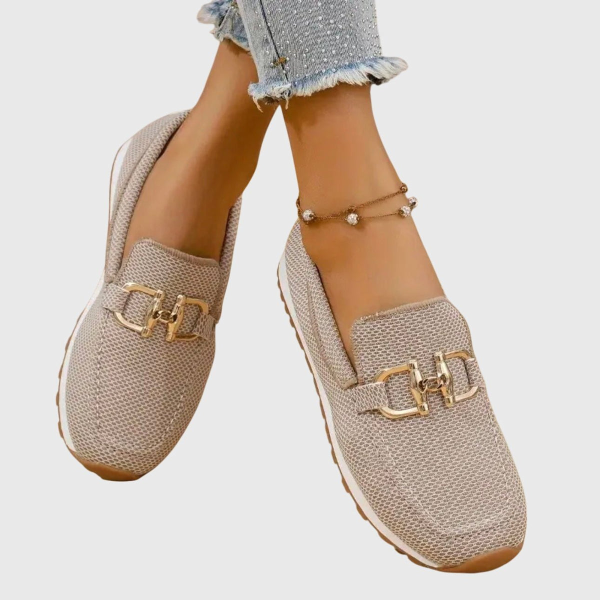 Harlow | Mocasines de Malla con Herraje Dorado - StilfulltWomen's shoesGris35.5Harlow | Mocasines de Malla con Herraje Dorado