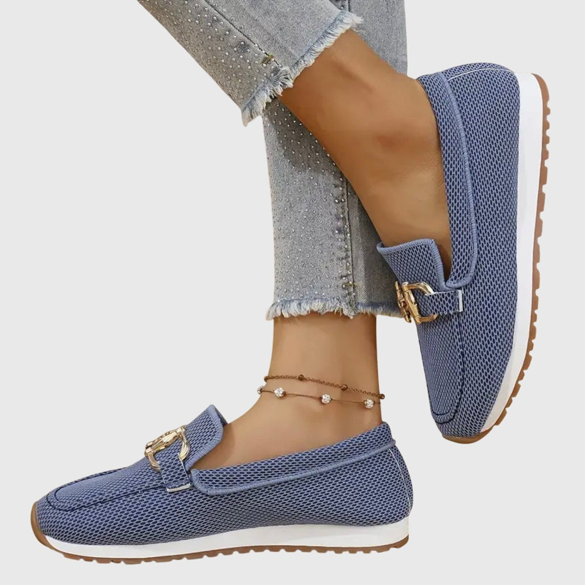 Harlow | Mocasines de Malla con Herraje Dorado - StilfulltWomen's shoesGris35.5Harlow | Mocasines de Malla con Herraje Dorado