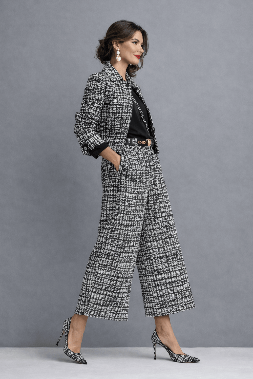 Henriette | Struktureret Todelt Buksedragt i Tweed - StilfulltWomen's outfit setsBlåUK6| XSHenriette | Struktureret Todelt Buksedragt i Tweed