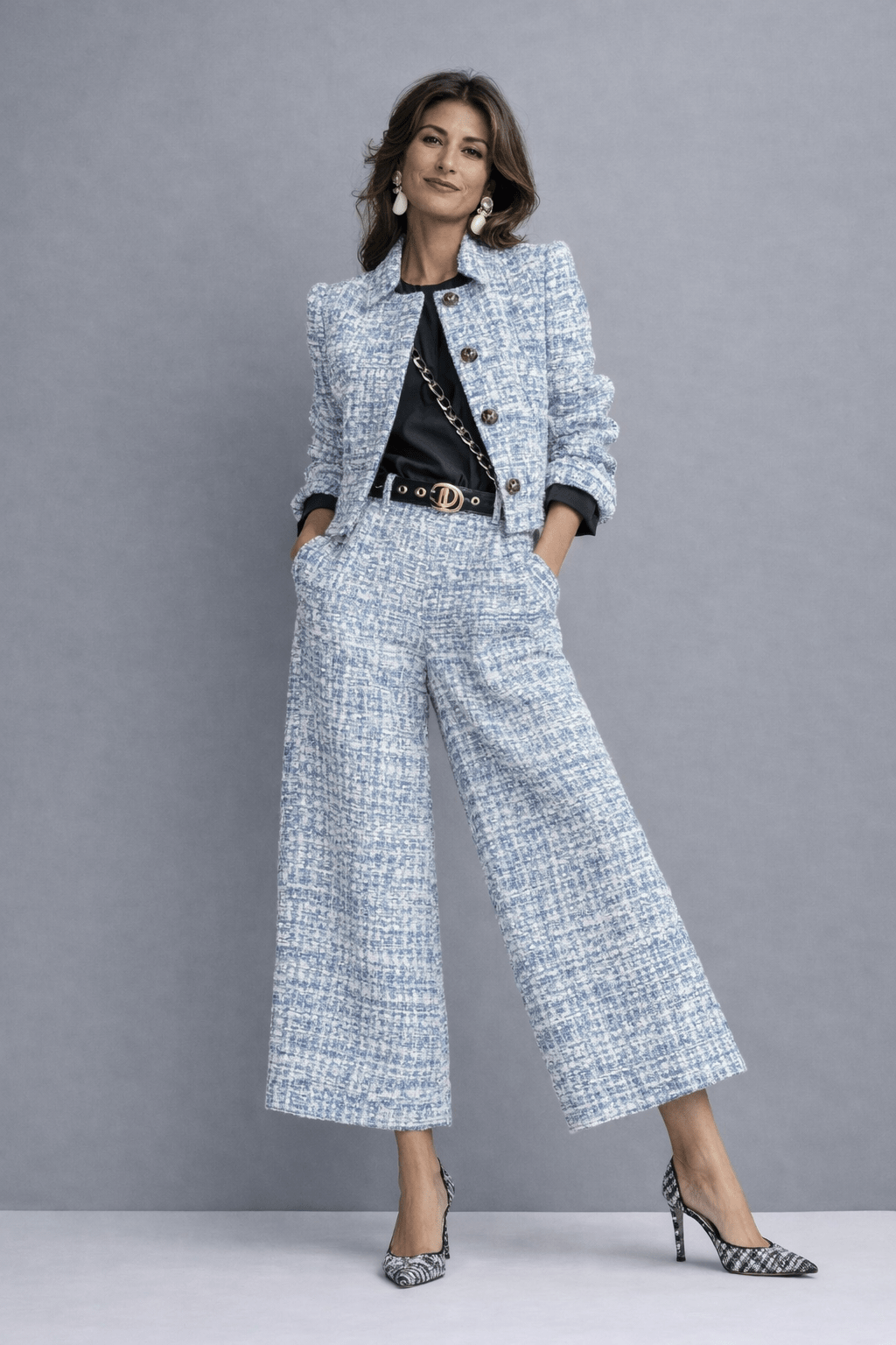 Henriette | Struktureret Todelt Buksedragt i Tweed - StilfulltWomen's outfit setsBlåUK6| XSHenriette | Struktureret Todelt Buksedragt i Tweed