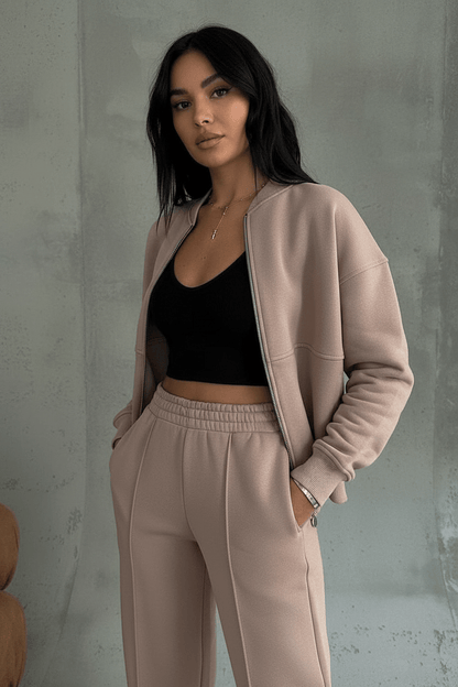 Hester soft wide-leg tracksuit set with zip jacket, alternative view