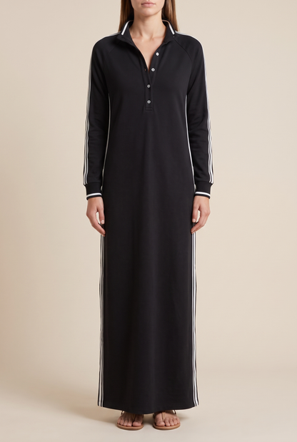 Anouk | Vestido Maxi de Felpa Ribeteado con Cuello Polo