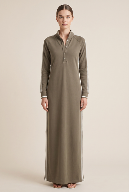 Anouk | Vestido Maxi de Felpa Ribeteado con Cuello Polo