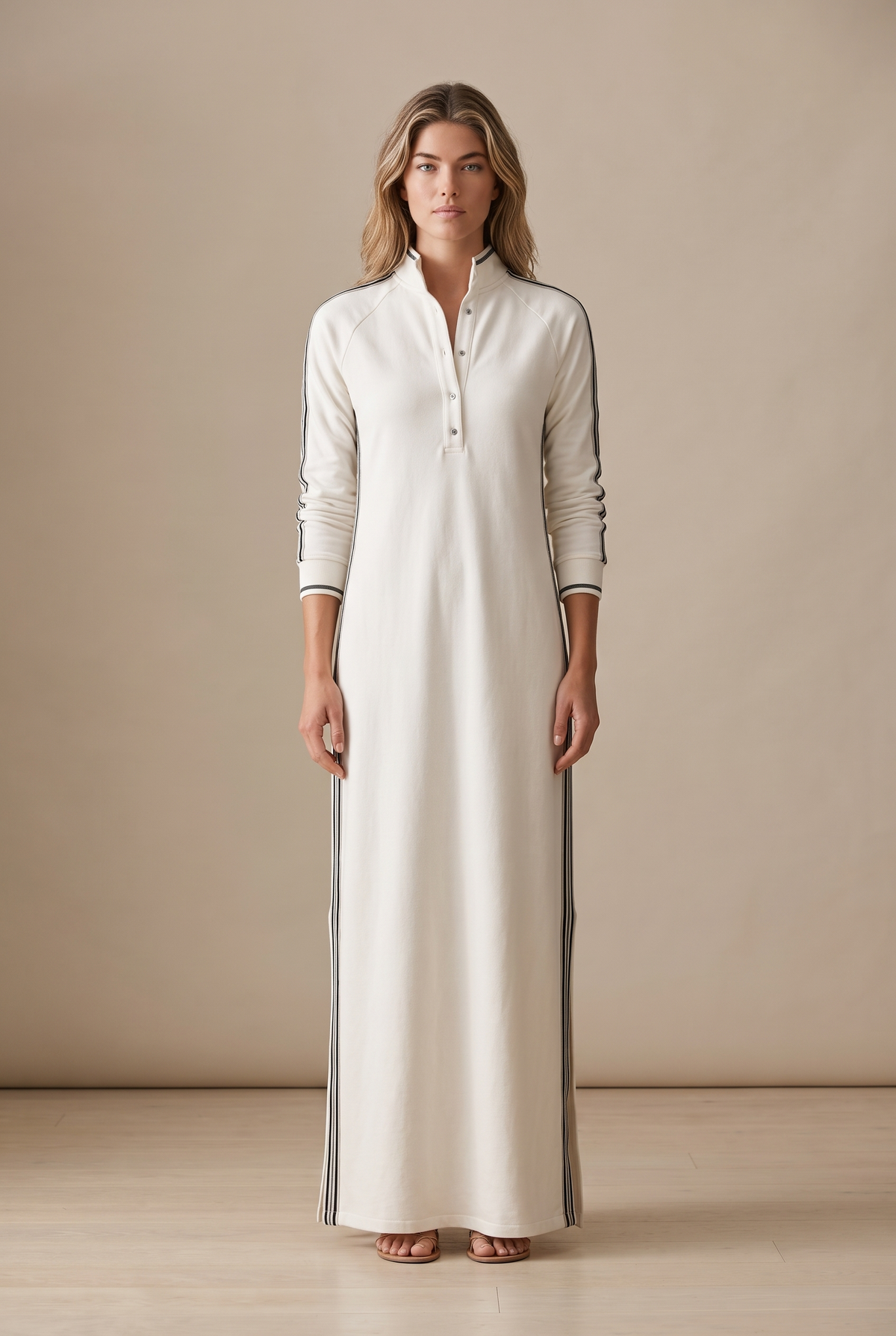 Anouk | Vestido Maxi de Felpa Ribeteado con Cuello Polo