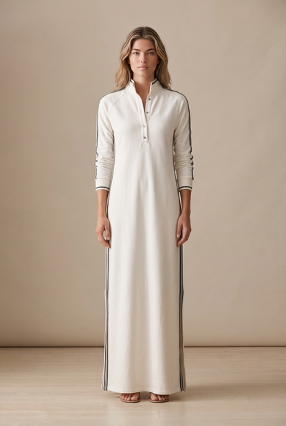 Anouk | Vestido Maxi de Felpa Ribeteado con Cuello Polo