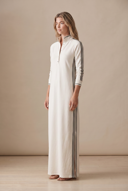 Anouk | Vestido Maxi de Felpa Ribeteado con Cuello Polo
