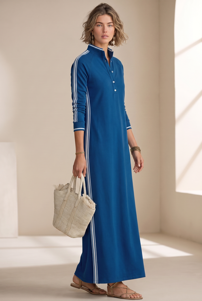Anouk | Vestido Maxi de Felpa Ribeteado con Cuello Polo