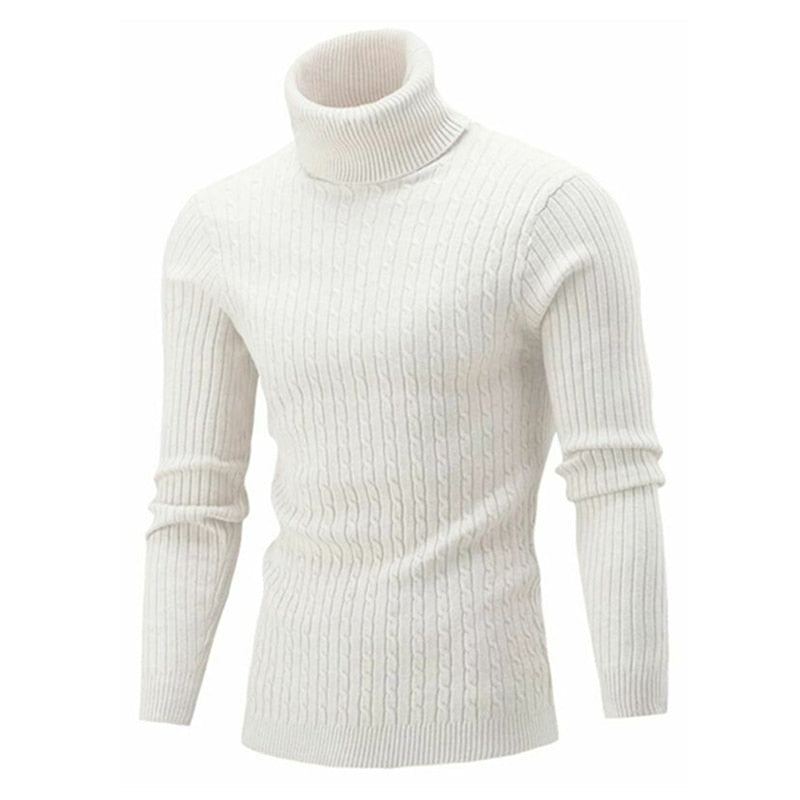 Holger | Slank Kabelstrikket Rullekravetrøje - StilfulltMen's sweatersHvidMHolger | Slank Kabelstrikket Rullekravetrøje