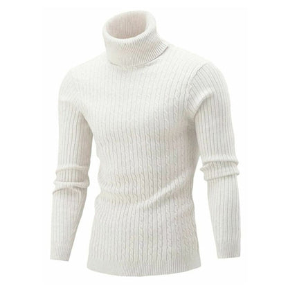 Holger | Slank Kabelstrikket Rullekravetrøje - StilfulltMen's sweatersHvidMHolger | Slank Kabelstrikket Rullekravetrøje