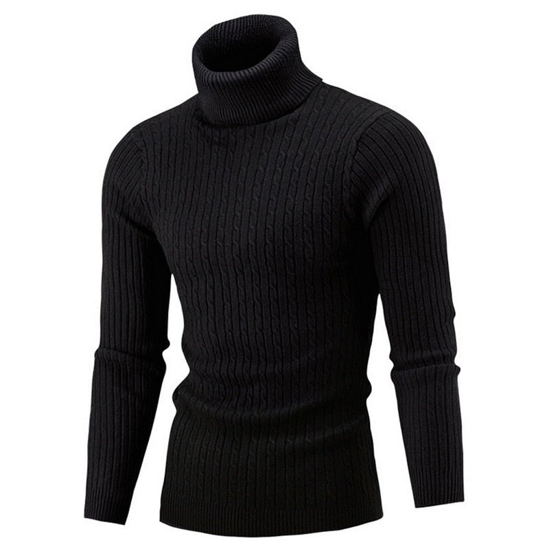 Holger | Slank Kabelstrikket Rullekravetrøje - StilfulltMen's sweatersSortMHolger | Slank Kabelstrikket Rullekravetrøje