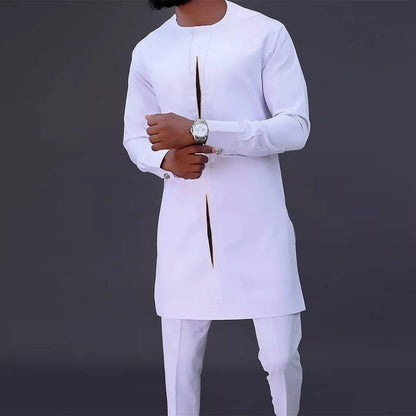 Idris | Conjunto Dashiki Tradicional con Pantalón Slim - StilfulltMen's outfit setsHERENDASHI-WITM-03YTBlancoMIdris | Conjunto Dashiki Tradicional con Pantalón Slim