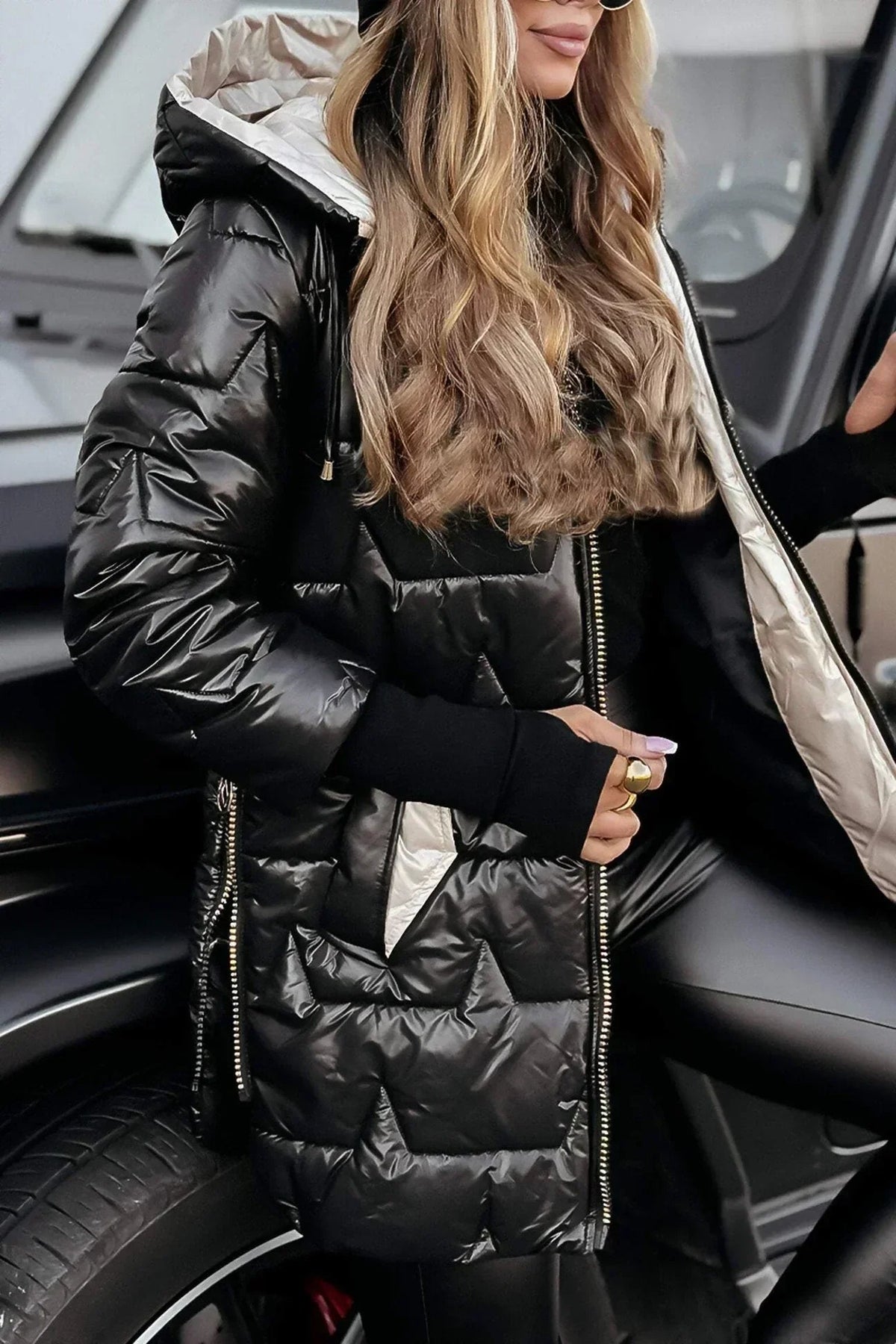 Ilaria | Abrigo Acolchado Largo con Capucha - StilfulltWomen's jacketsGrisSIlaria | Abrigo Acolchado Largo con Capucha