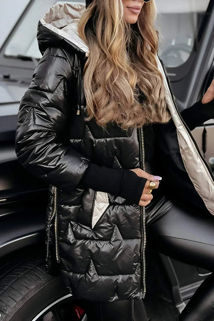 Ilaria | Abrigo Acolchado Largo con Capucha - StilfulltWomen's jacketsGrisSIlaria | Abrigo Acolchado Largo con Capucha