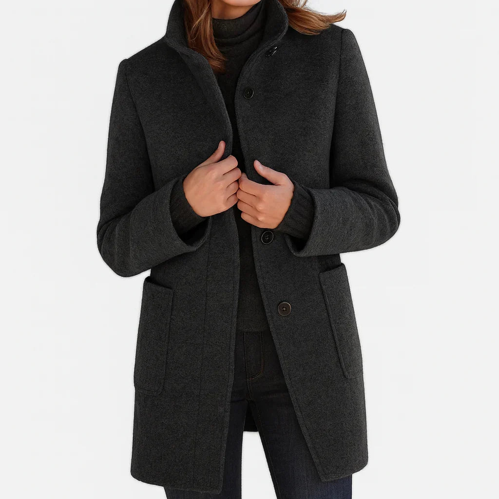 Thea | Abrigo de Lana Recto con Cuello Alto
