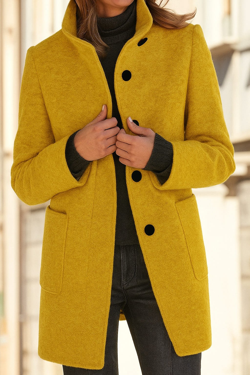 Ingrid | Abrigo Recto de Cuello Alto - StilfulltWomen's jacketsAmarilloSIngrid | Abrigo Recto de Cuello Alto