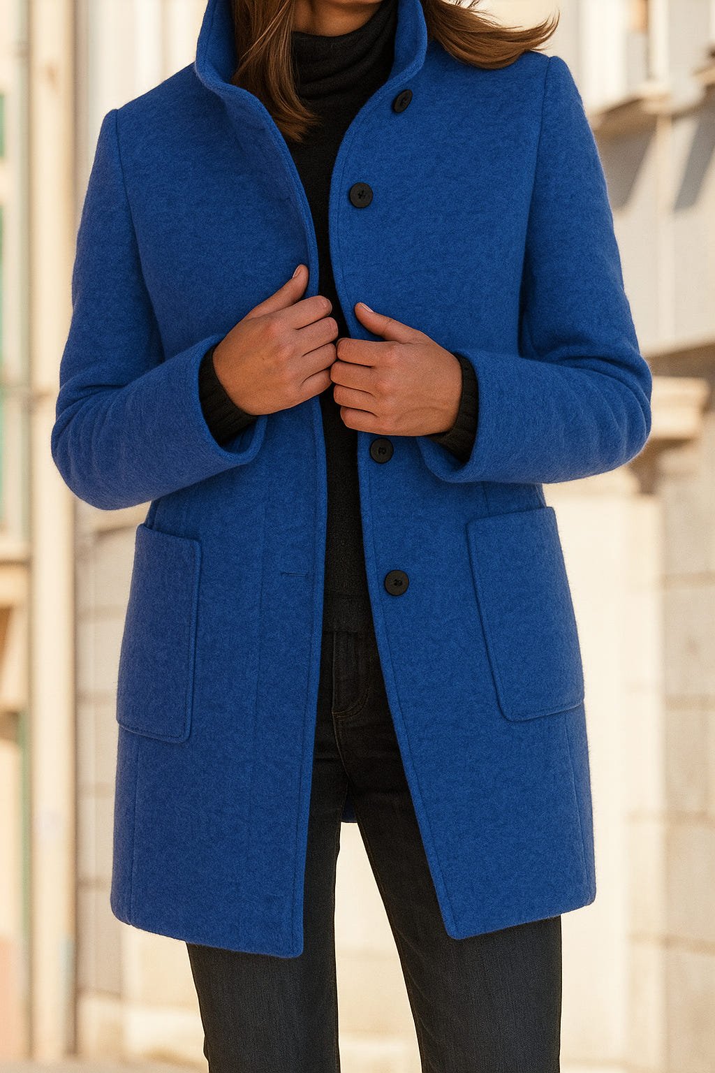 Ingrid | Abrigo Recto de Cuello Alto - StilfulltWomen's jacketsAzulSIngrid | Abrigo Recto de Cuello Alto