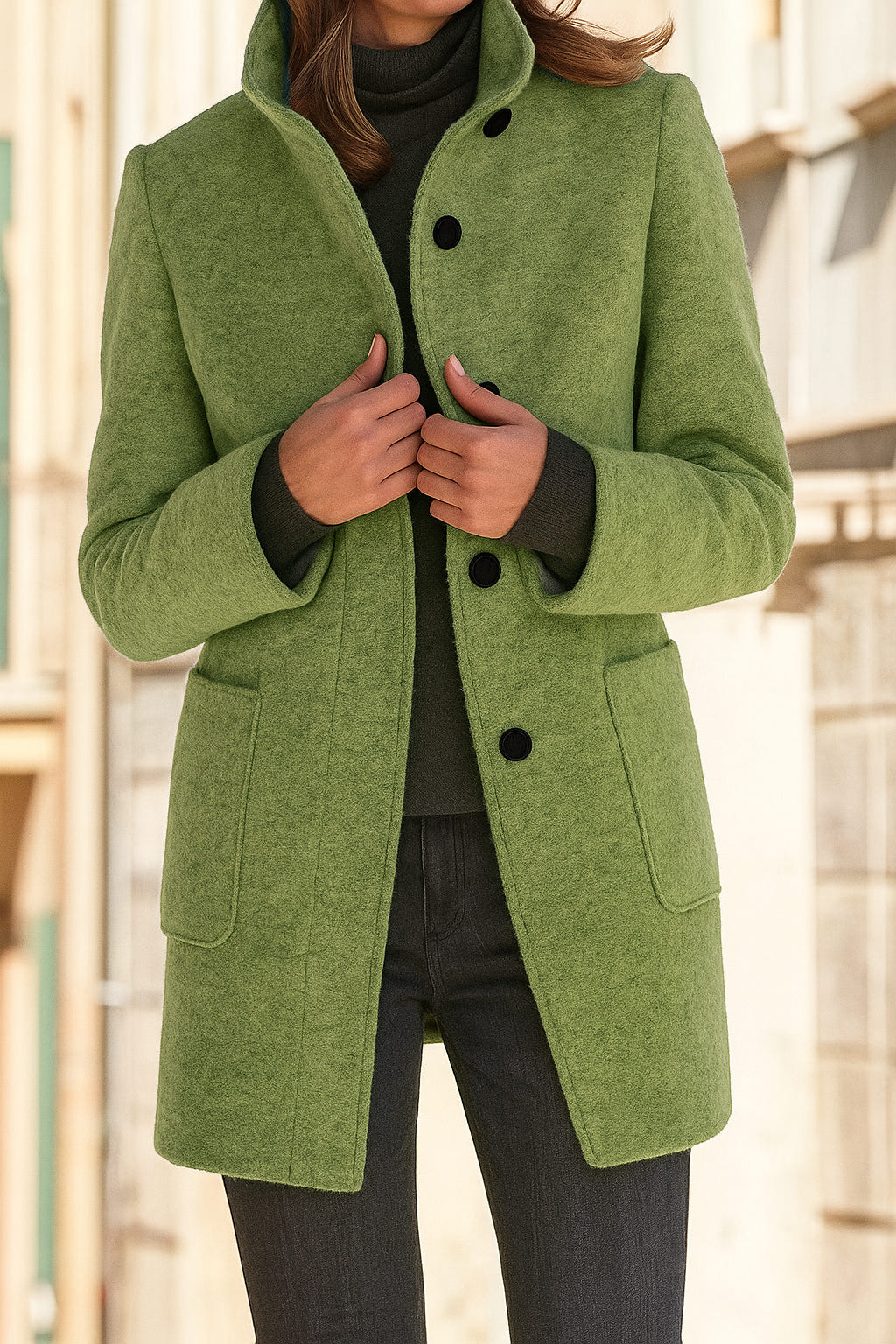Ingrid | Abrigo Recto de Cuello Alto - StilfulltWomen's jacketsVerde claroSIngrid | Abrigo Recto de Cuello Alto