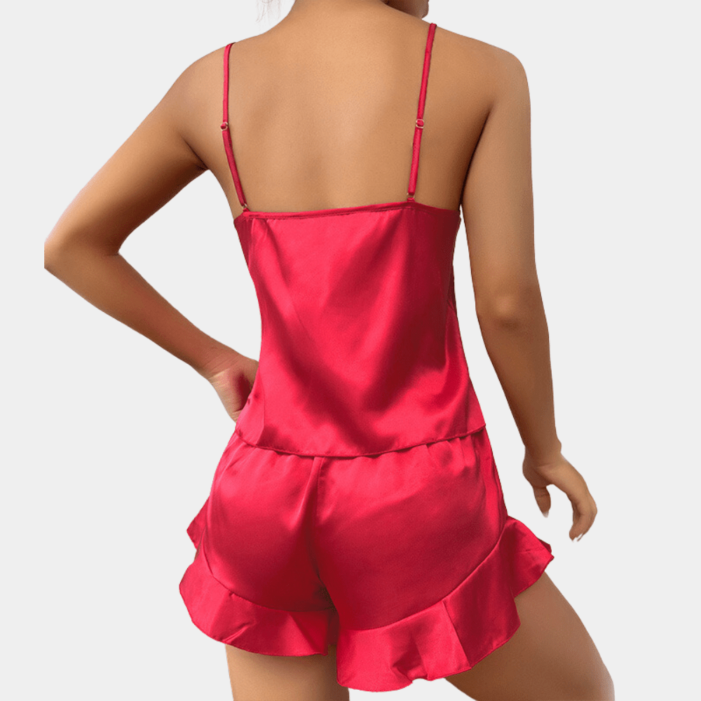 Josephine three-piece satin pyjama set with robe, alternative view