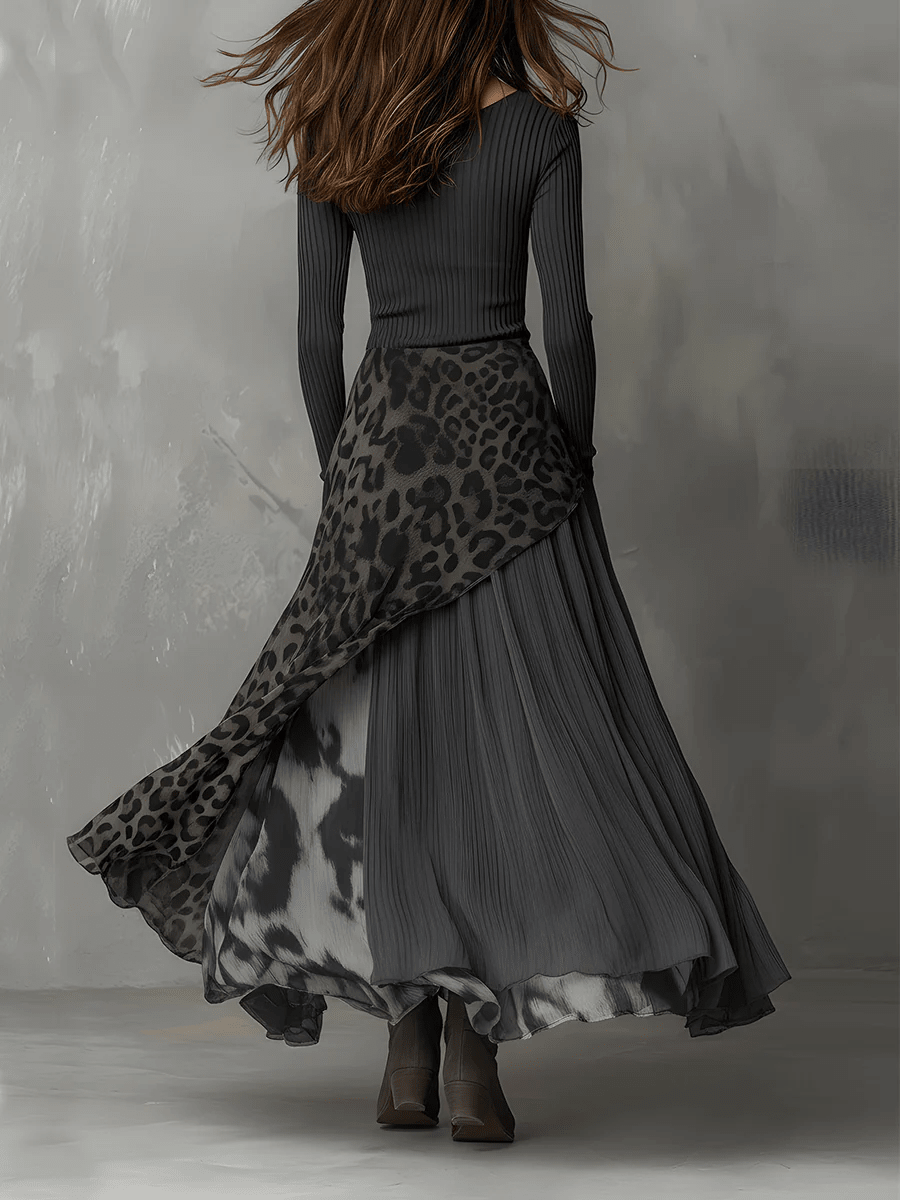 Juliet asymmetric maxi dress with stripes and leopard print, alternative view