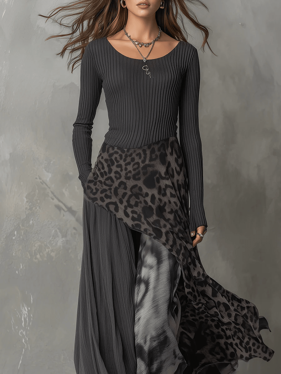 Juliet asymmetric maxi dress with stripes and leopard print, alternative view
