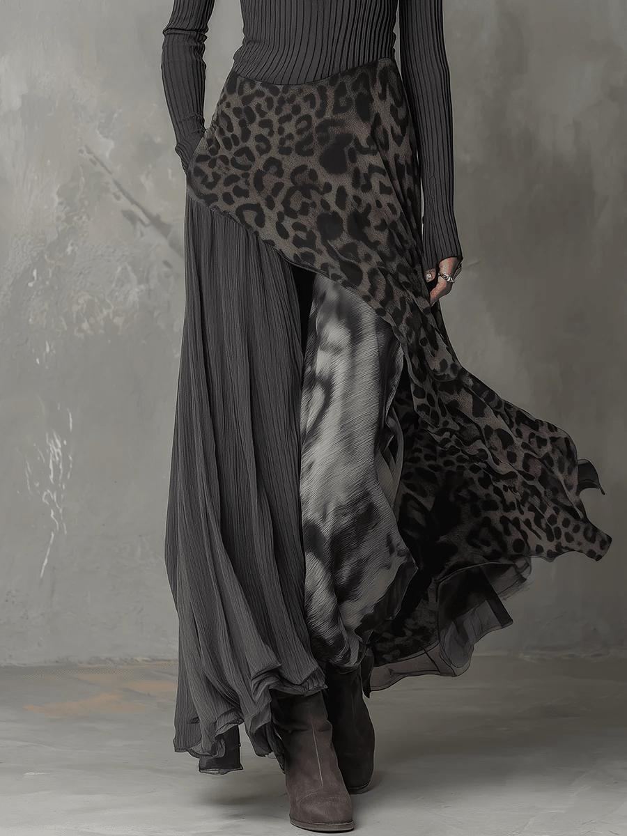 Juliet asymmetric maxi dress with stripes and leopard print, alternative view