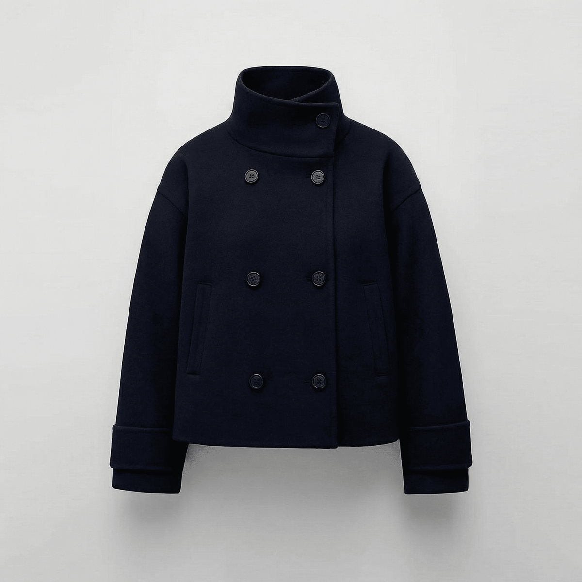 Karla | Kort Dobbeltradet Vinterfrakke med Høj Krave - StilfulltWomen's jacketsmL1783378926987904435MarineblåSKarla | Kort Dobbeltradet Vinterfrakke med Høj Krave
