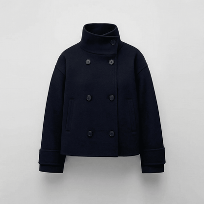 Karla | Kort Dobbeltradet Vinterfrakke med Høj Krave - StilfulltWomen's jacketsmL1783378926987904435MarineblåSKarla | Kort Dobbeltradet Vinterfrakke med Høj Krave