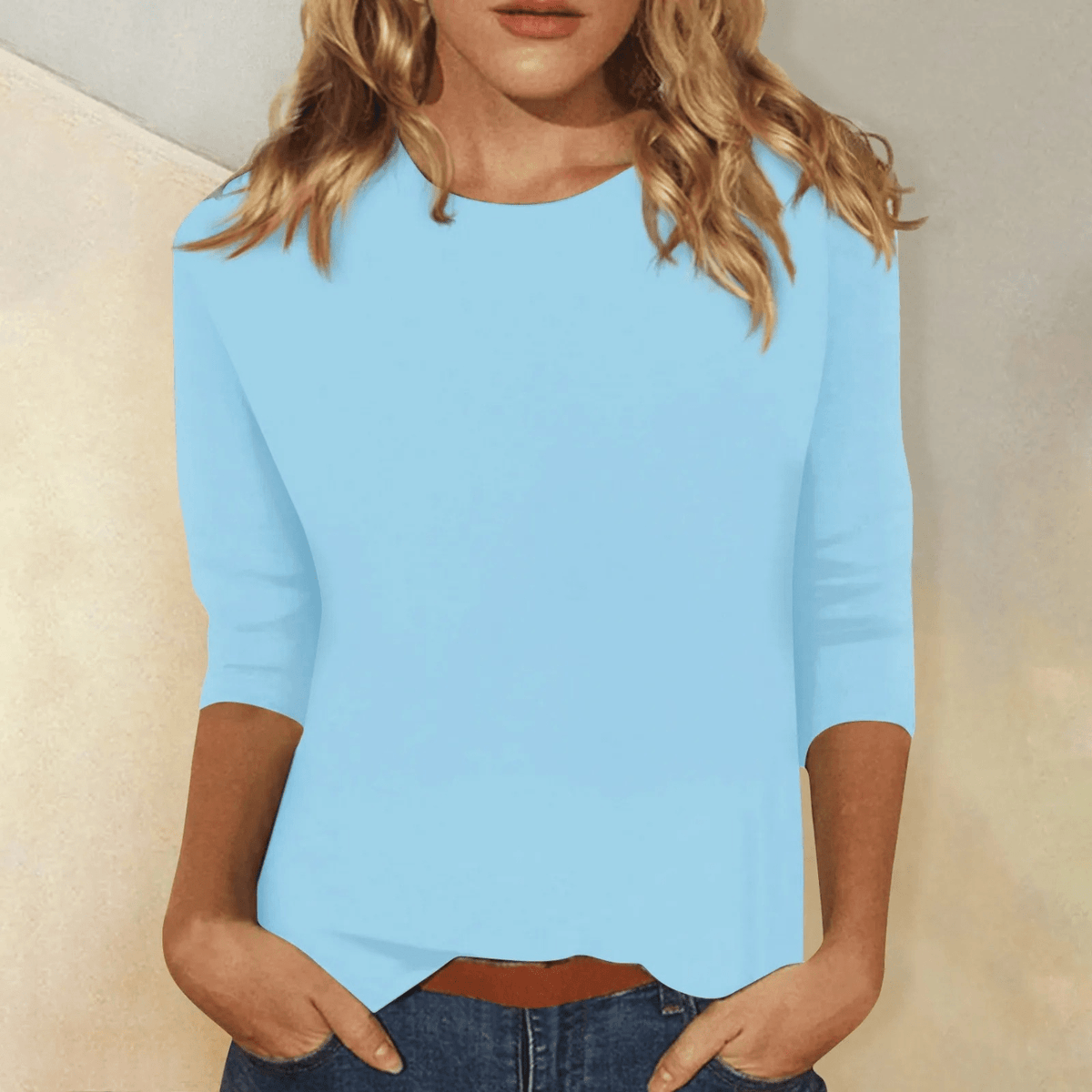 Lainey | Camiseta de Manga Francesa con Cuello Redondo - StilfulltWomen's shirtsAzul cieloSLainey | Camiseta de Manga Francesa con Cuello Redondo