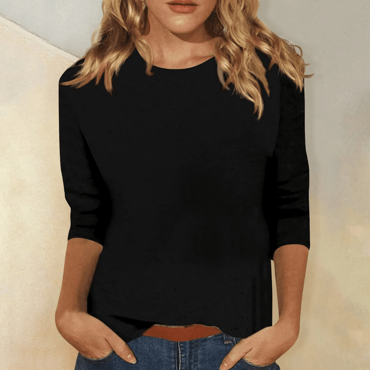 Lainey | Camiseta de Manga Francesa con Cuello Redondo - StilfulltWomen's shirtsNegroSLainey | Camiseta de Manga Francesa con Cuello Redondo