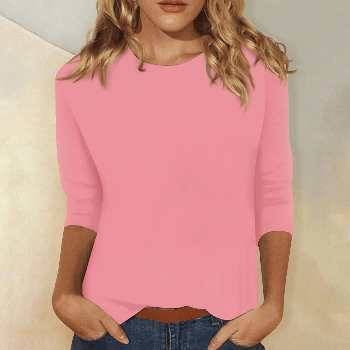 Lainey | Camiseta de Manga Francesa con Cuello Redondo - StilfulltWomen's shirtsRosaSLainey | Camiseta de Manga Francesa con Cuello Redondo