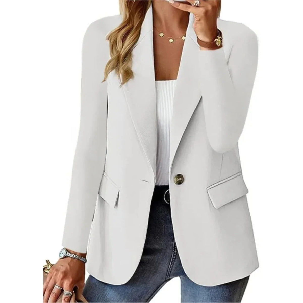Lara | Blazer Clásica de un Botón - StilfulltWomen's jacketsDWOD1-NE269025BlancoSLara | Blazer Clásica de un Botón