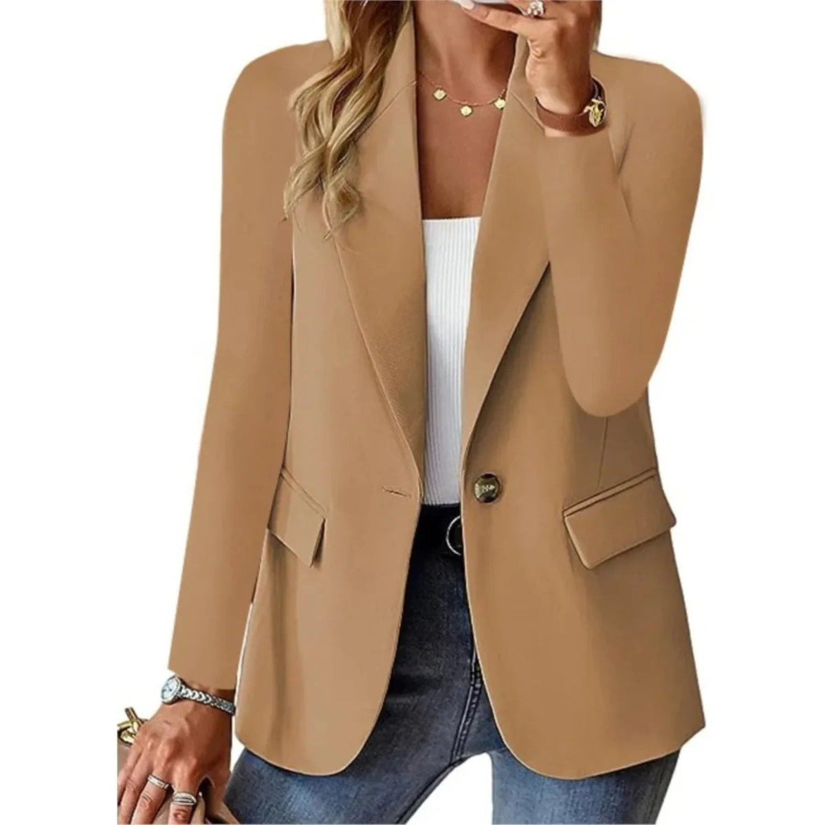 Lara | Blazer Clásica de un Botón - StilfulltWomen's jacketsDWOD1-NE269037MarrónSLara | Blazer Clásica de un Botón