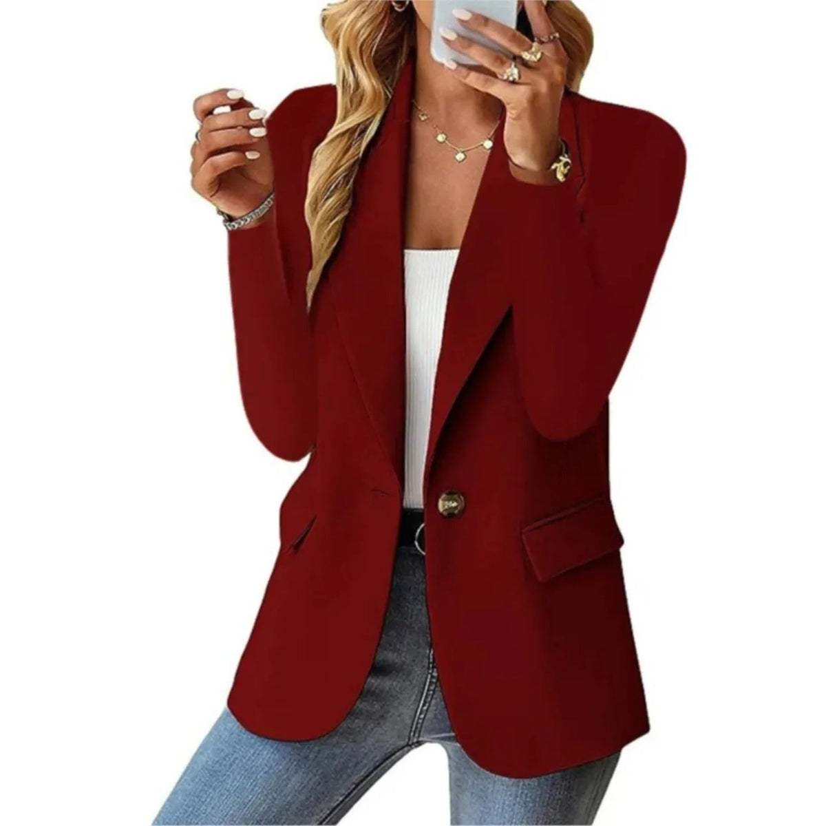 Lara | Blazer Clásica de un Botón - StilfulltWomen's jacketsDWOD1-NE269013Rojo oscuroSLara | Blazer Clásica de un Botón
